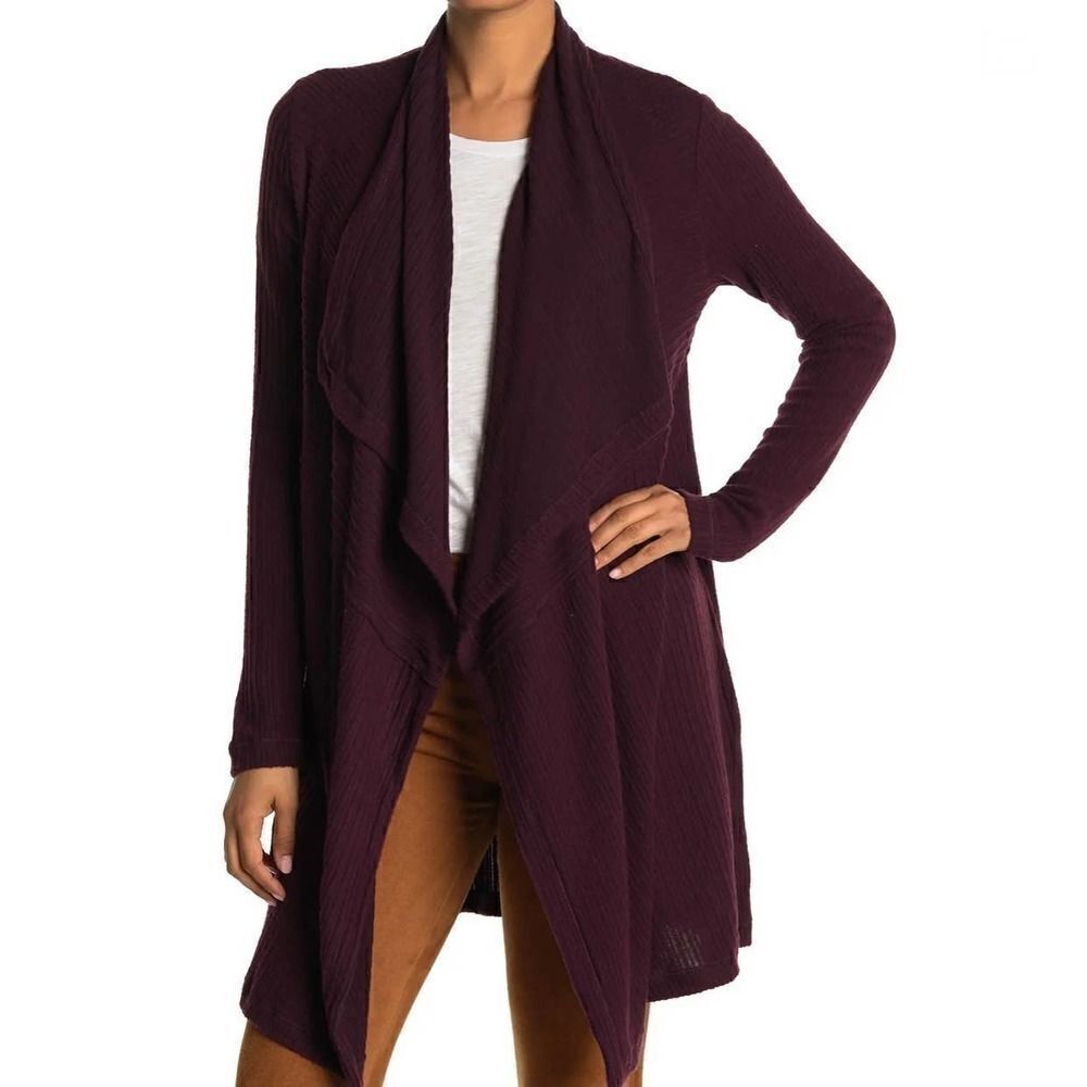 NWOT H BY BORDEAUX Mix Rib Cozy Waterfall Cardigan Rosewood Size XS